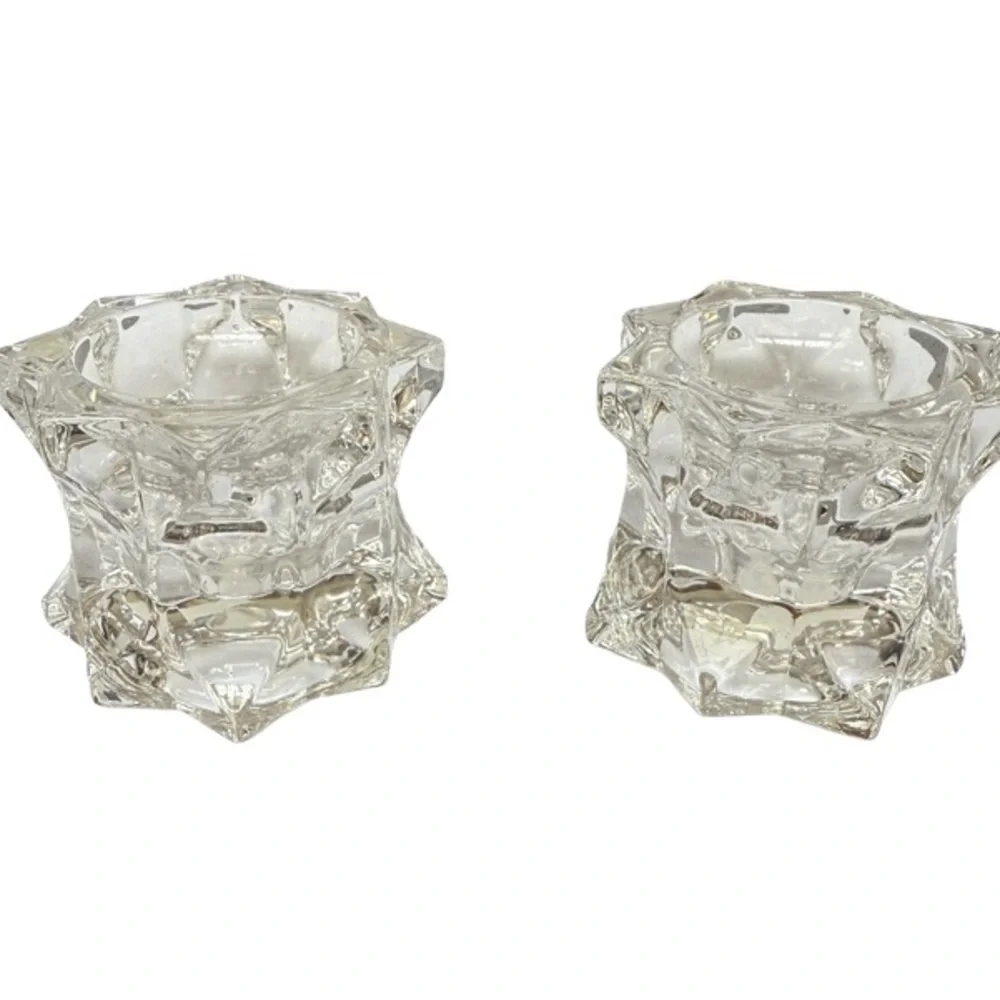 MIKASA “Starburst” Lead Crystal Glass Votive/Taper Candle Holders Set Of 2